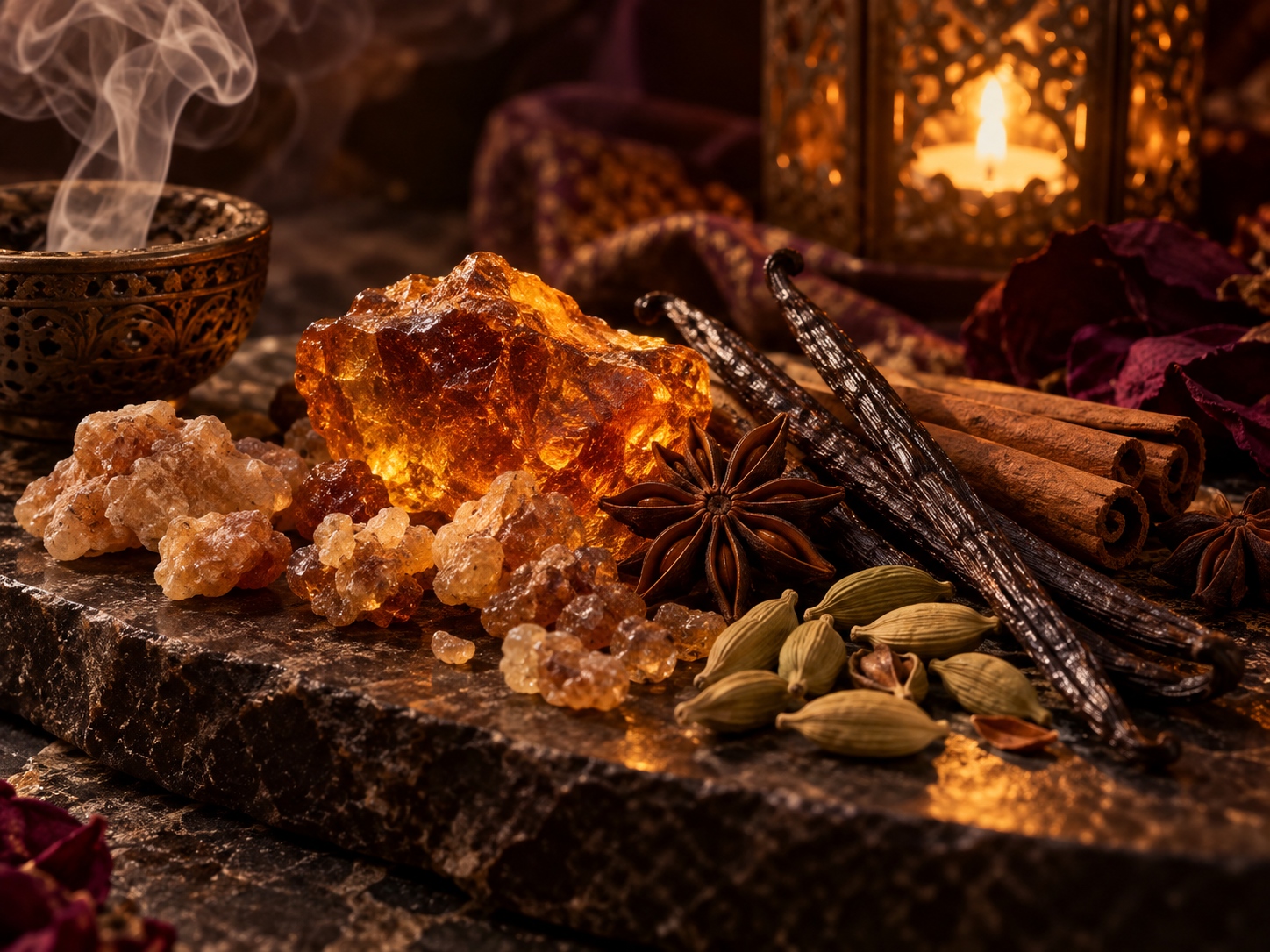 Resinas, baunilha e especiarias à luz de velas
