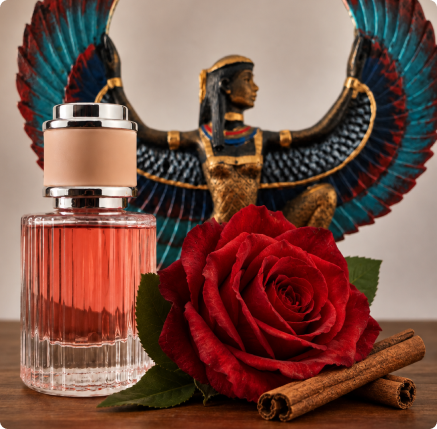 Perfume Rosa Vermelha com rosa e elementos botânicos